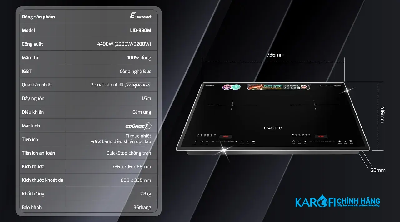 Bếp điện từ đôi Livotec LID-980M