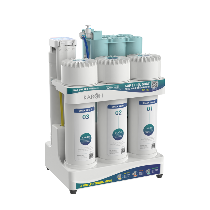 Máy lọc nước hydrogen ion kiềm Karofi KAQ-U95 + HYDRO-iON KIỀM - 11 lõi