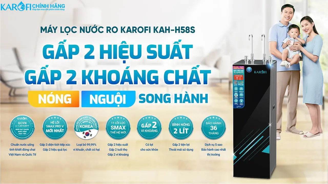 Máy lọc nước nóng nguội Karofi KAH-H58S-11 lõi lọc
