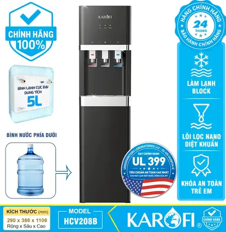 Cây nước nóng lạnh Karofi HCV208B - Bình chứa 5 Lít, mới 2026