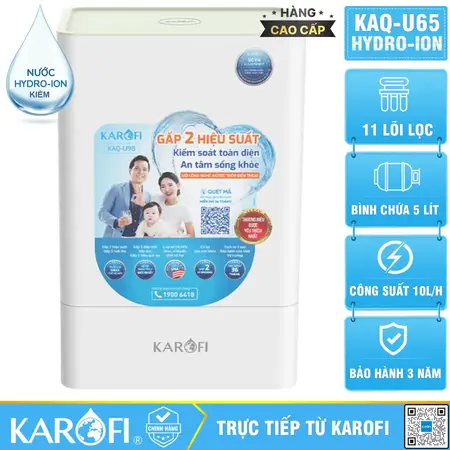 Máy lọc nước hydrogen ion kiềm Karofi KAQ-U65 + HYDRO-iON KIỀM - 11 Lõi