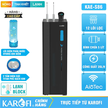 Máy lọc nước nóng lạnh Hydro-ion kiềm Karofi KAE-S86 - 12 Lõi