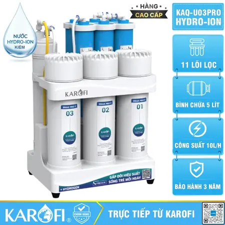 Máy lọc nước hydrogen ion kiềm Karofi KAQ-U03 PRO + HYDRO-iON KIỀM - 11 lõi