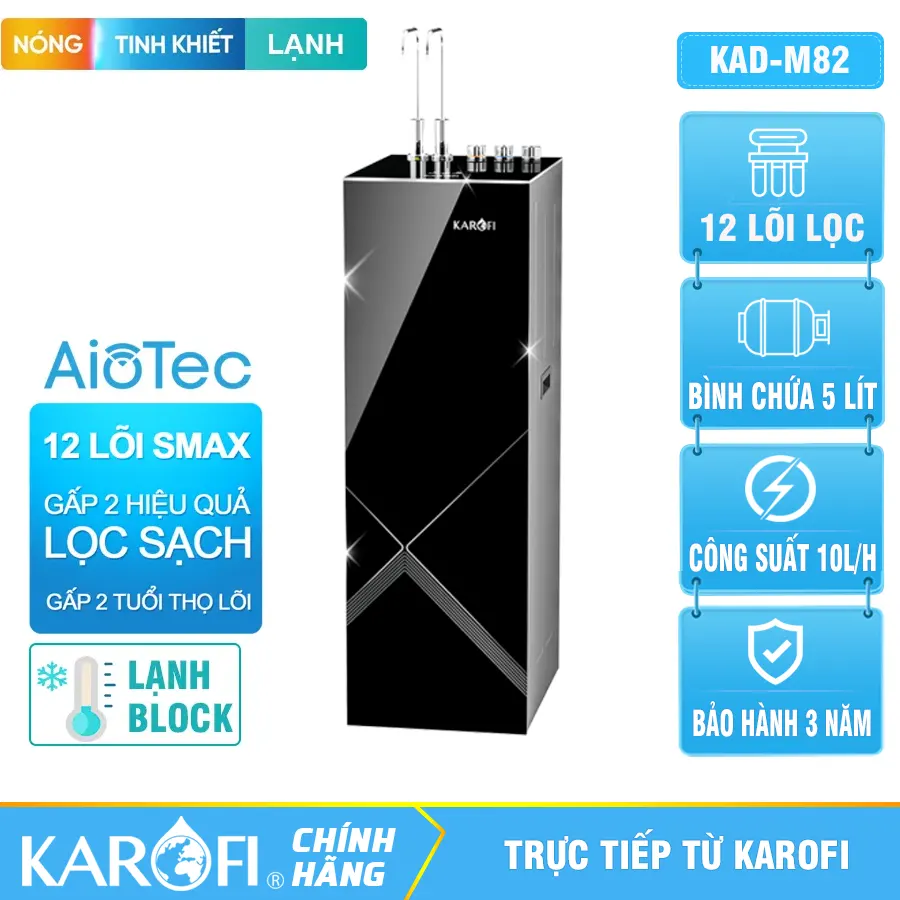 Máy lọc nước nóng lạnh Karofi KAD-M82 - 12 lõi lọc