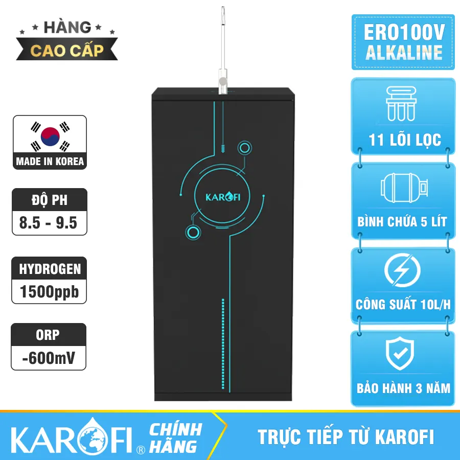 Máy lọc nước hydrogen ion kiềm Karofi ERO100V  + HYDRO-iON KIỀM- 11 lõi