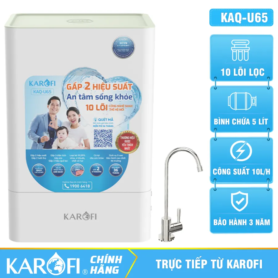 Máy lọc nước Karofi KAQ-U65 - 10 Lõi Mẫu Mới 2026