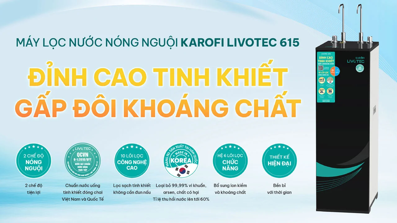 Máy lọc nước nóng nguội Karofi Livotec 615