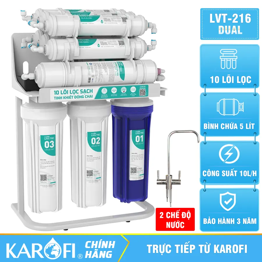 Máy lọc nước Karofi Livotec 216-DUAL - 10 Lõi - 2 chế độ nước
