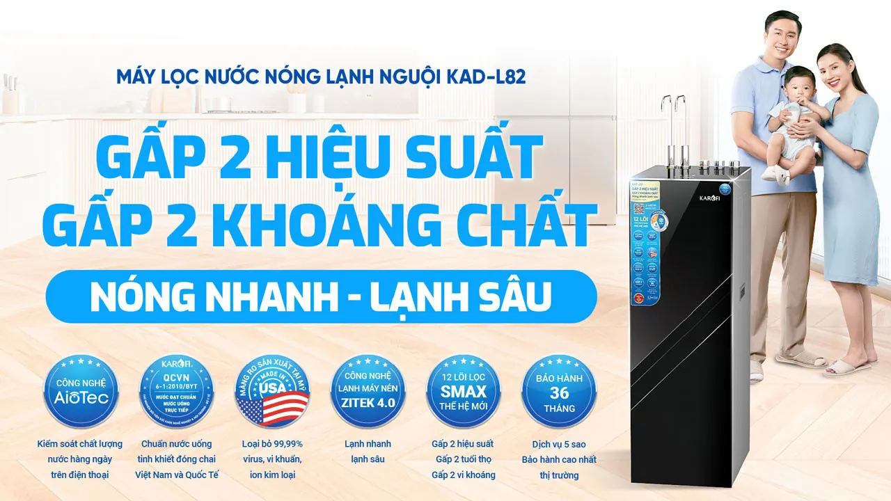 máy lọc nước nóng lạnh Karofi KAD-L82 mới nhất 2026