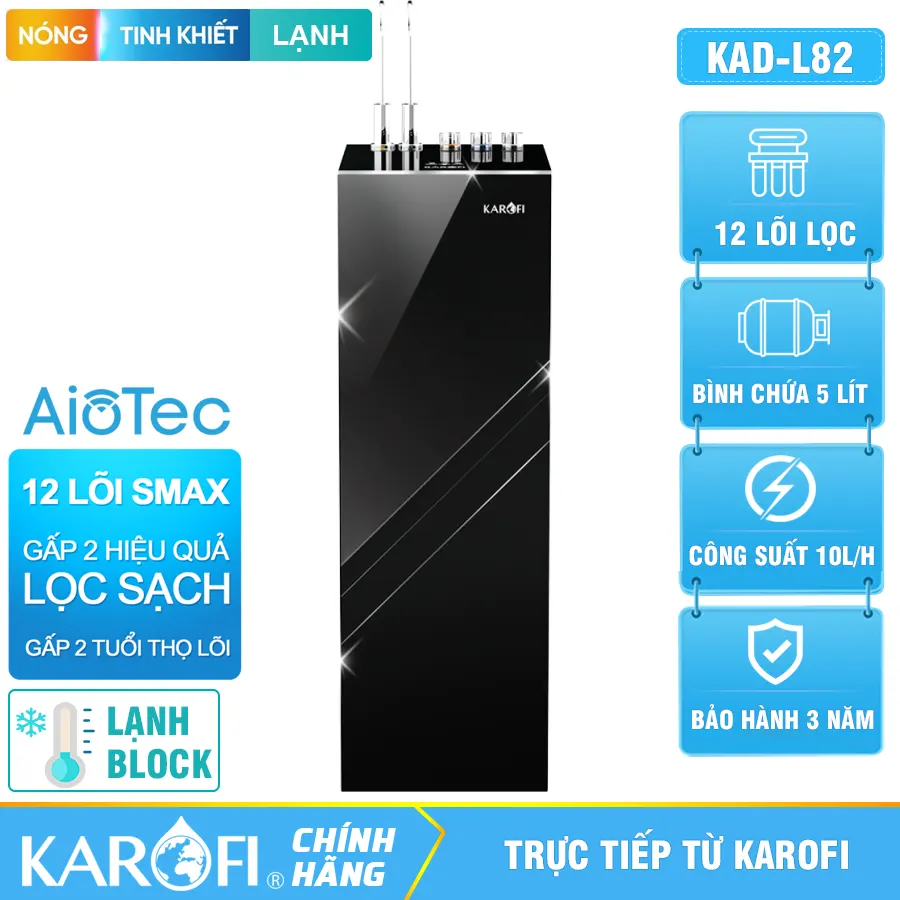 Máy lọc nước nóng lạnh Karofi KAD-L82 - 12 Lõi Mẫu 2026
