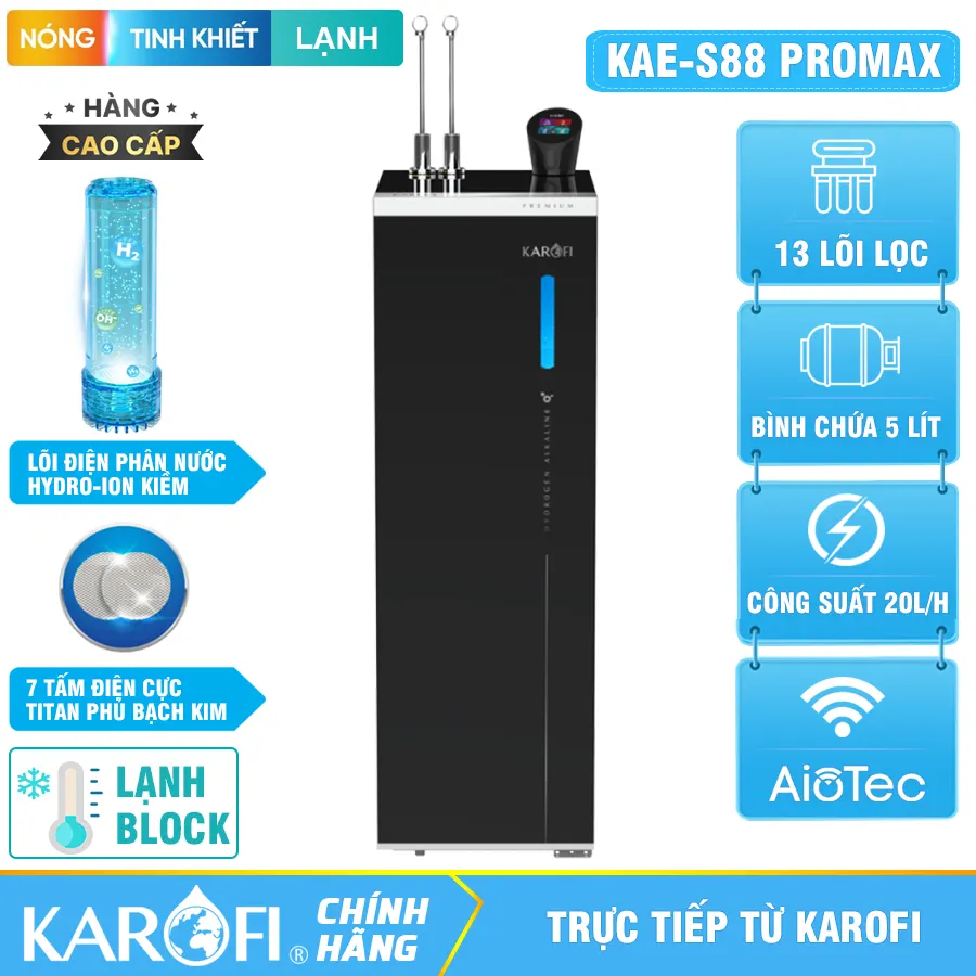 Máy lọc nước nóng lạnh Hydro-ion kiềm Karofi KAE-S88 PROMAX