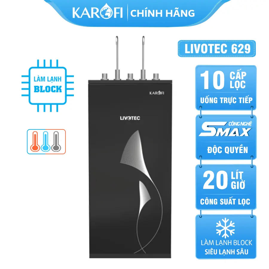 Máy lọc nước nóng lạnh Karofi Livotec 629 - 10 Lõi - Lạnh Block