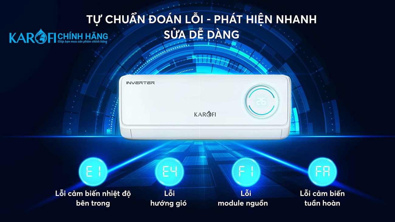 Điều hoà không khí Karofi 9000BTU KDC-WI09 tộng chuẩn đoán lỗi