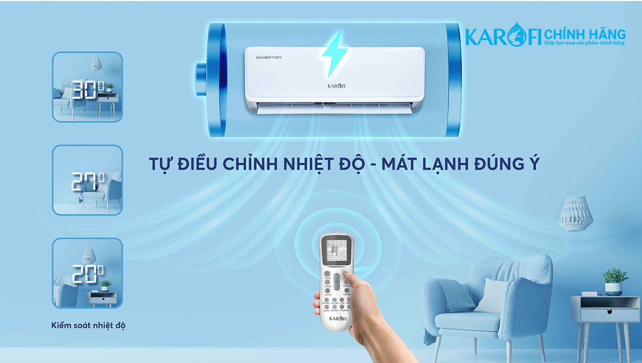 Điều hoà không khí Karofi 9000BTU KDC-WI09 tự động điều chỉnh nhiệt độ