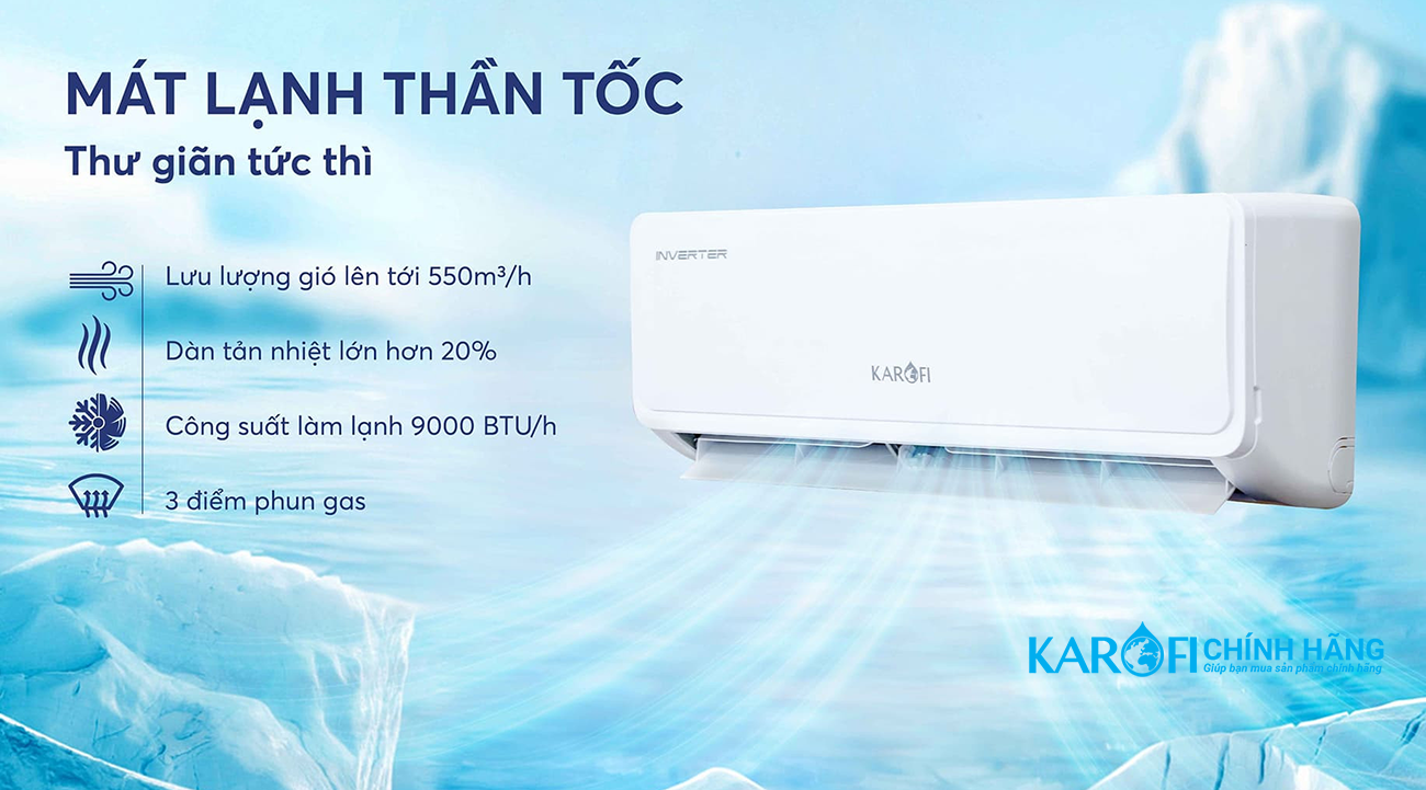 Điều hoà không khí Karofi 9000BTU KDC-WI09 làm mát tức thì