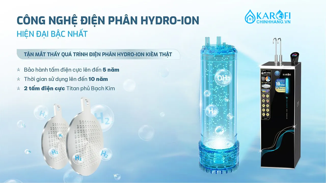 Máy lọc nước nóng lạnh Hydro-ion Kiềm Karofi SA9 PREMIUM côngnghệ