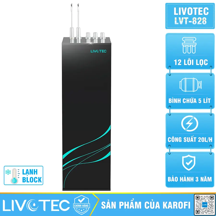 Máy lọc nước nóng lạnh Livotec 828 - 12 Lõi Lọc, Mẫu Mới 2026
