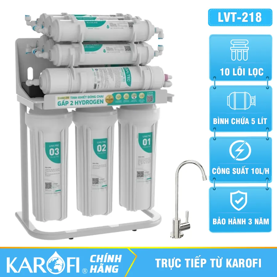 Máy lọc nước Karofi Livotec 218 - Hydrogen 10 Lõi Mới 2026
