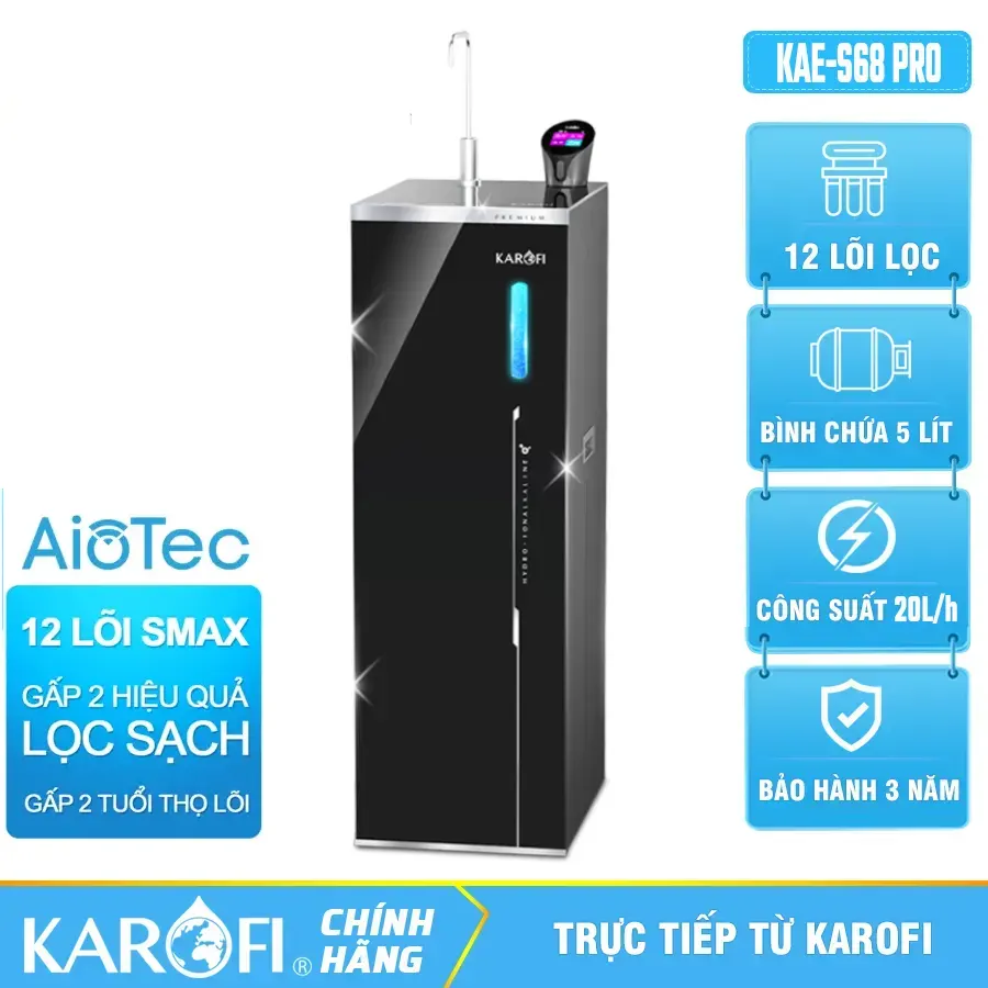 Máy lọc nước Hydro-ion kiềm Karofi KAE-S68 PRO - Hệ thống lọc 12+1 lõi
